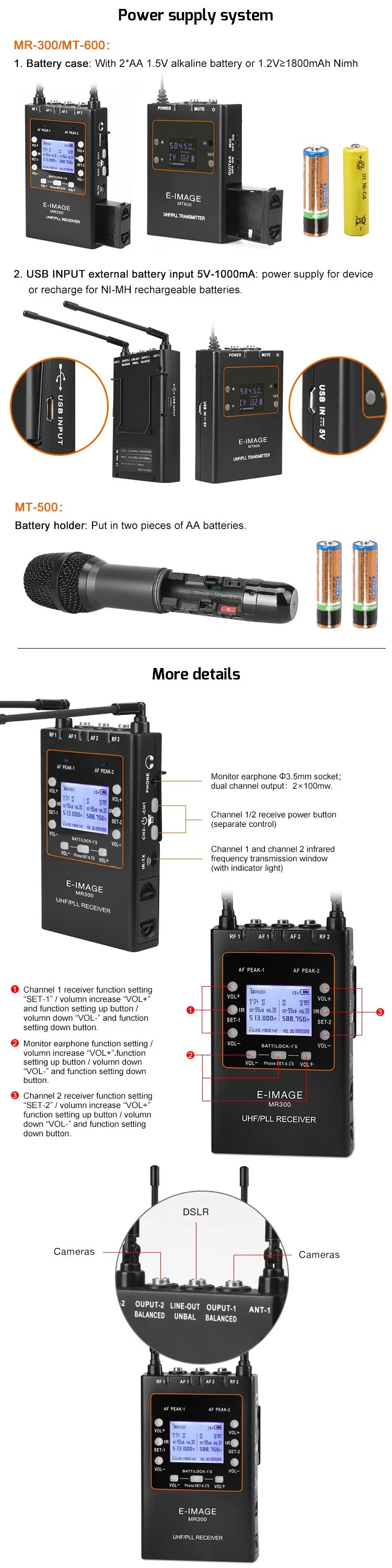 E-Image True Diversity UHF Dual Channels Wireless Microphone System (MTR-S5)