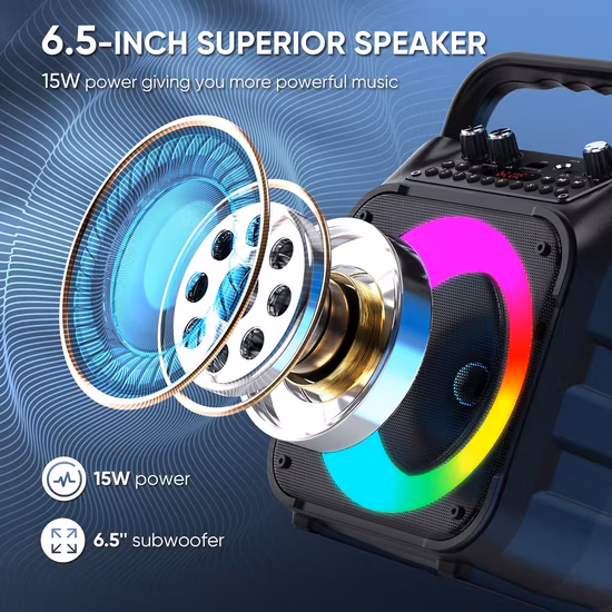 Altoparlante all'ingrosso Stock Outdoor Woofer da 8 pollici FM USB Portatile RGB Illuminazione Portybox Altoparlante Karaoke con microfono cablato